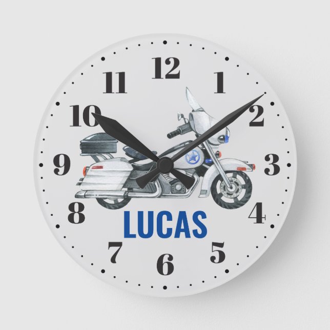 Police Boys Bedroom Nursery Decor Round Clock (Front)