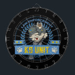 Police Canine Unit Dartboard<br><div class="desc">A muscular police K9 dog in one tough law enforcement design! Blue and yellow police colors with the toughest dog cop you'll ever see! Police K9 Unit text, dogs paws and police stars!</div>