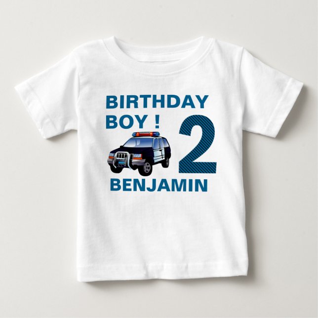 Police Car 2nd Birthday Party Baby T-Shirt (Front)