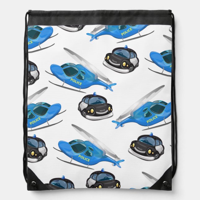 Police Car and helicopter . Drawstring Bag (Front)