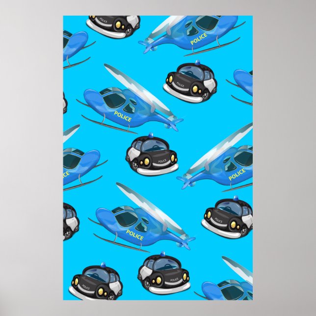 Police Car and helicopter Poster (Front)