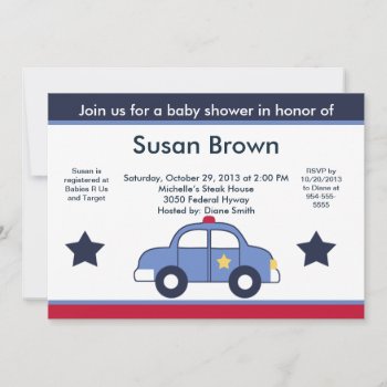 Police Car Baby Shower Invitation by Personalizedbydiane at Zazzle