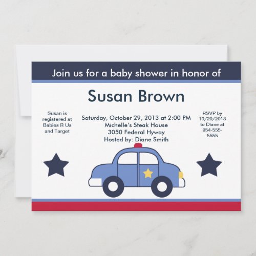 Police Car Baby Shower Invitation