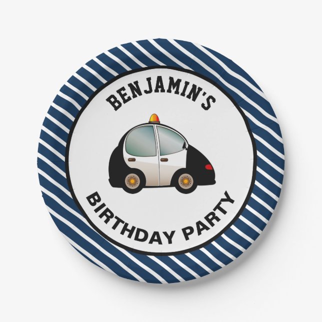 Police Car Birthday Party Paper Plates (Front)
