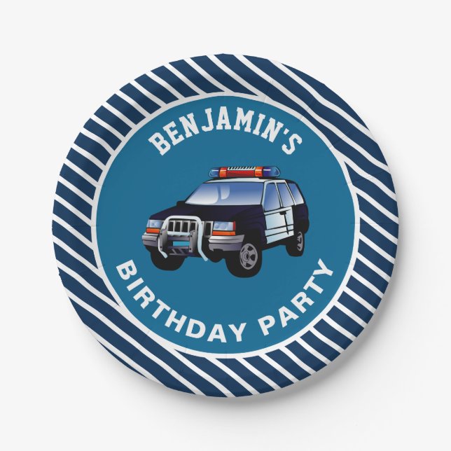 Police Car Birthday Party Paper Plates (Front)