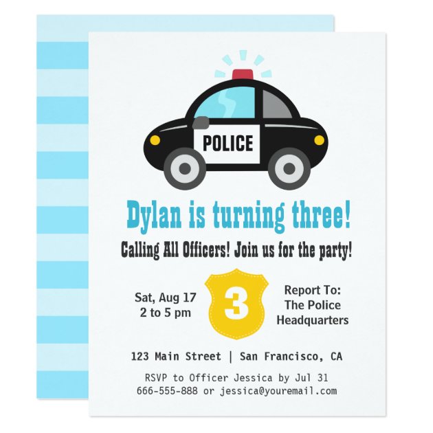 Police Car Boys Birthday Party Invitations