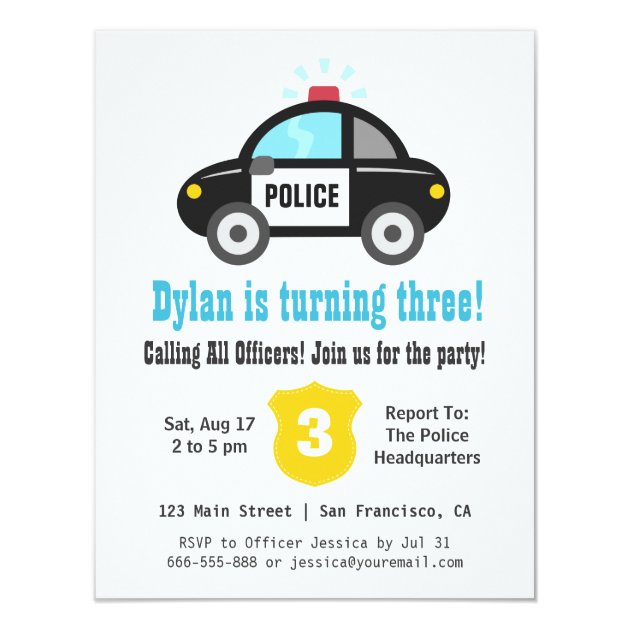 Police Car Boys Birthday Party Invitations
