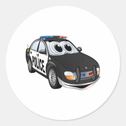 Police Car Cartoon BWB Classic Round Sticker