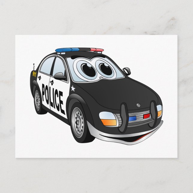 Police Car Cartoon BWB Postcard (Front)