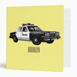 Police car cartoon illustration 3 ring binder