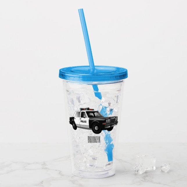 Police car cartoon illustration acrylic tumbler (Front Ice)