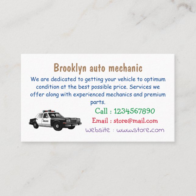 Police car cartoon illustration business card (Front)