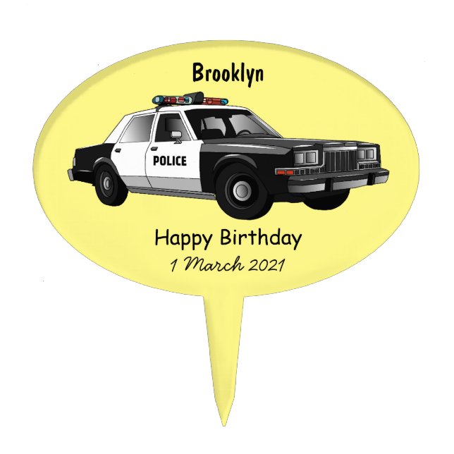 Police car cartoon illustration cake topper (Front)