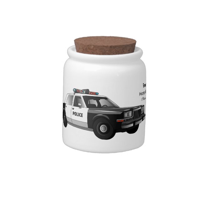 Police car cartoon illustration candy jar (Left)