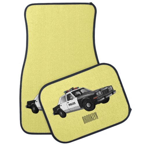 Police car cartoon illustration car floor mat