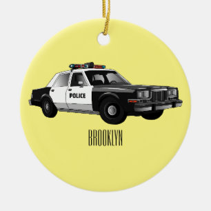 Police car cartoon illustration ceramic ornament