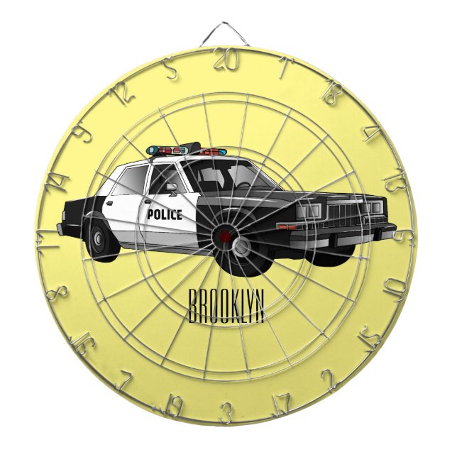 Police car cartoon illustration dart board (Front)
