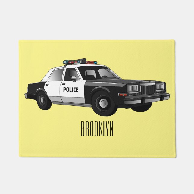 Police car cartoon illustration doormat (Front)