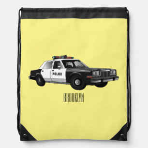 Police car cartoon illustration drawstring bag