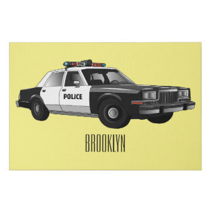 Police car cartoon illustration faux canvas print
