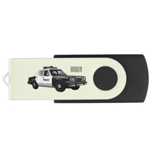 Police car cartoon illustration flash drive