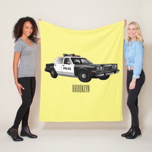 Police car cartoon illustration fleece blanket