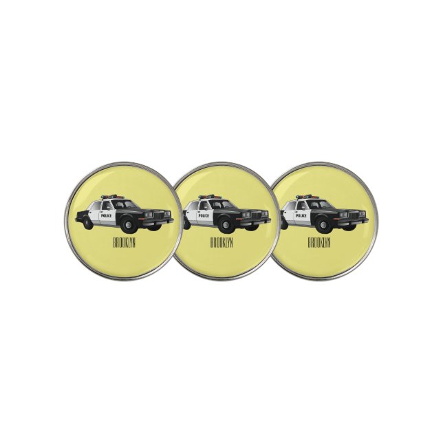 Police car cartoon illustration golf ball marker (3 Up)