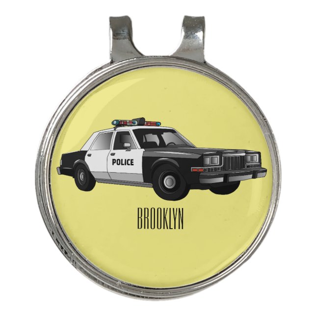 Police car cartoon illustration golf hat clip (Front)