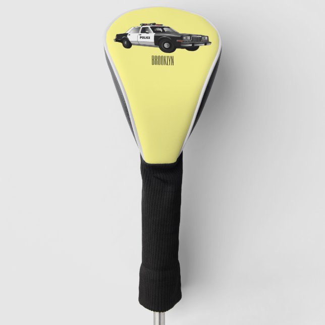 Police car cartoon illustration golf head cover (Front)