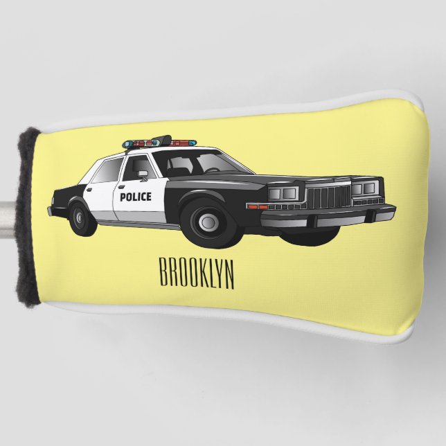 Police car cartoon illustration golf head cover (Front)