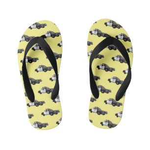 Police car cartoon illustration kid's flip flops