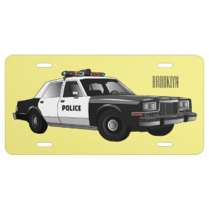 Police car cartoon illustration license plate