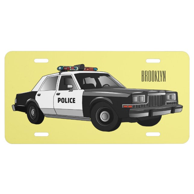 Police car cartoon illustration license plate (Front)