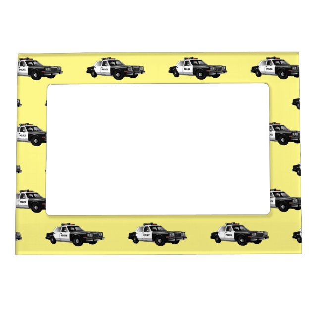 Police car cartoon illustration magnetic frame (Front)