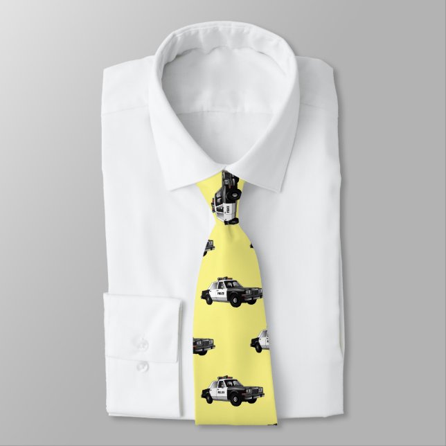 Police car cartoon illustration neck tie (Tied)
