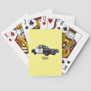 Police car cartoon illustration poker cards