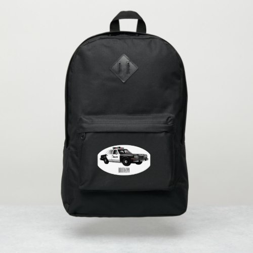 Police car cartoon illustration port authority backpack