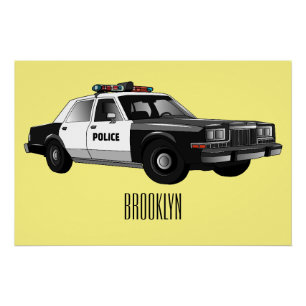 Police car cartoon illustration poster