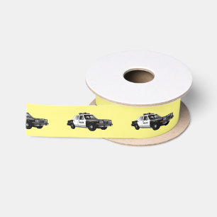 Police car cartoon illustration satin ribbon