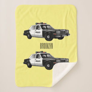 Police car cartoon illustration sherpa blanket