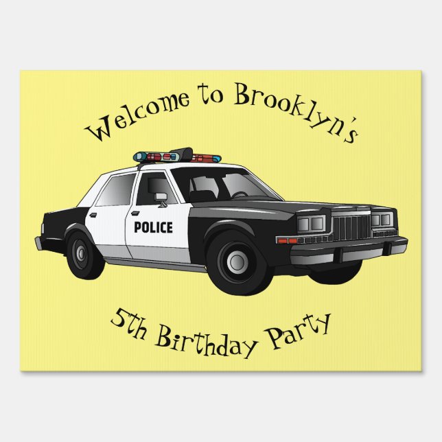 Police car cartoon illustration sign (Front)