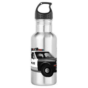 Police car cartoon illustration stainless steel water bottle