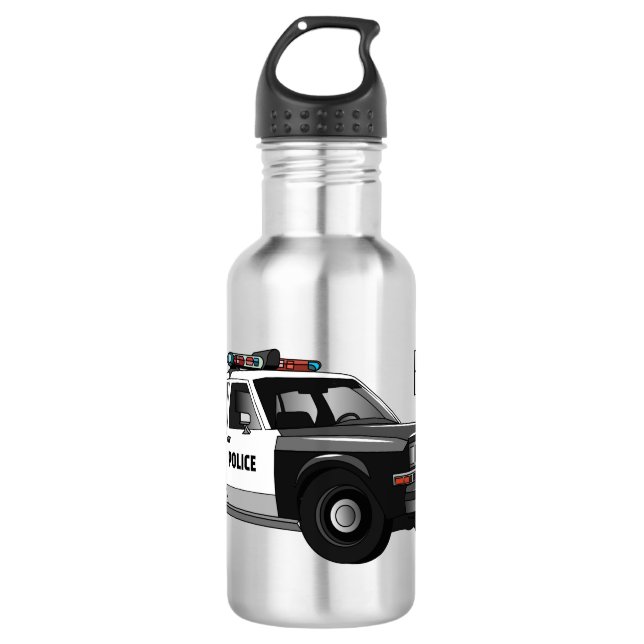 Police car cartoon illustration stainless steel water bottle (Front)