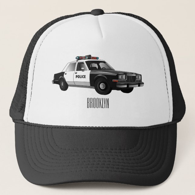 Police car cartoon illustration trucker hat (Front)