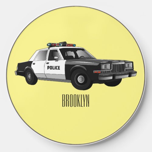 Police car cartoon illustration wireless charger 