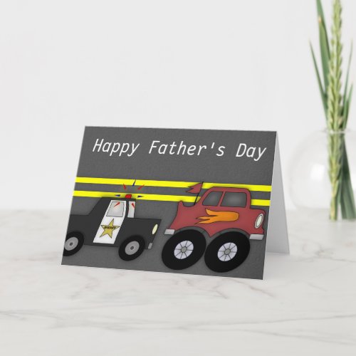 Police Car Chasing Big Truck Fathers Day Card