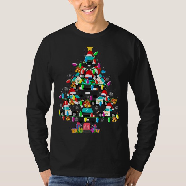 Police Car Christmas Tree Funny Santa Policeman Te T-Shirt (Front)
