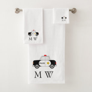 Police Car Design Monogrammed Bath Towel Set