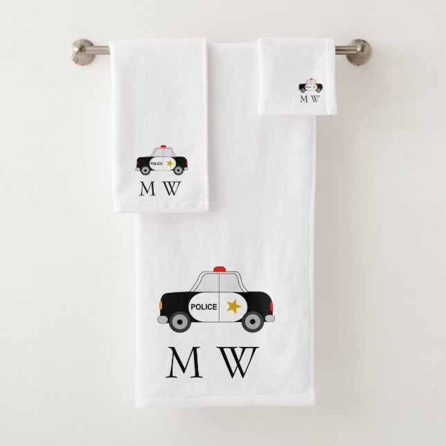 Police Car Design Monogrammed Bath Towel Set (Insitu)