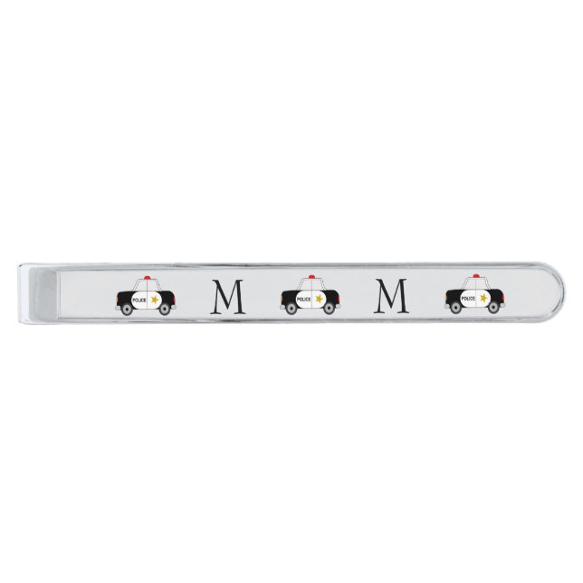 Police Car Design Monogrammed Silver Finish Tie Bar (Front)